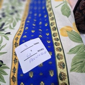 French Country‎ Fabric  Olives Blue Yellow Border Prewashed 3 Yards x 62 Inches